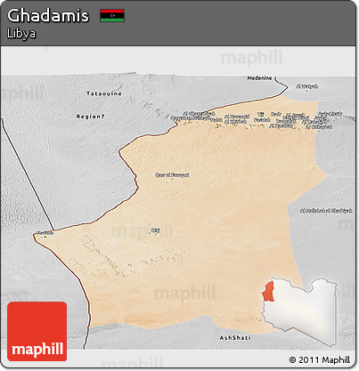 Satellite Panoramic Map of Ghadamis, desaturated