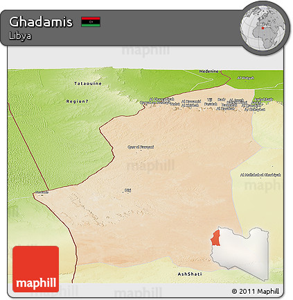 Satellite Panoramic Map of Ghadamis, physical outside