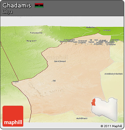 Satellite Panoramic Map of Ghadamis, physical outside