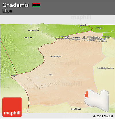 Satellite Panoramic Map of Ghadamis, physical outside