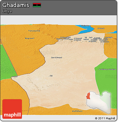 Satellite Panoramic Map of Ghadamis, political outside