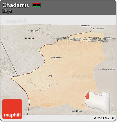 Satellite Panoramic Map of Ghadamis, semi-desaturated