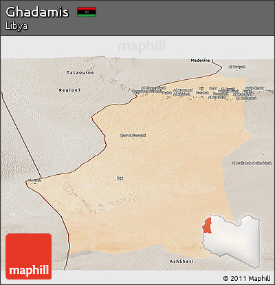Satellite Panoramic Map of Ghadamis, semi-desaturated