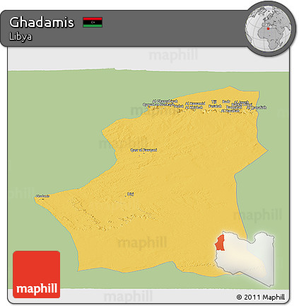 Savanna Style Panoramic Map of Ghadamis, single color outside