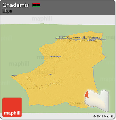 Savanna Style Panoramic Map of Ghadamis, single color outside