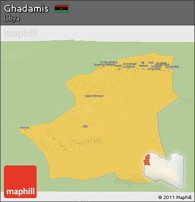 Savanna Style Panoramic Map of Ghadamis, single color outside