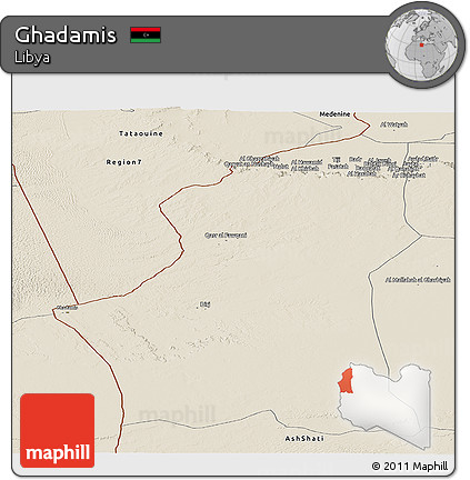 Shaded Relief Panoramic Map of Ghadamis