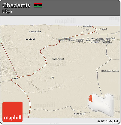 Shaded Relief Panoramic Map of Ghadamis