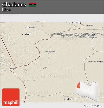 Shaded Relief Panoramic Map of Ghadamis