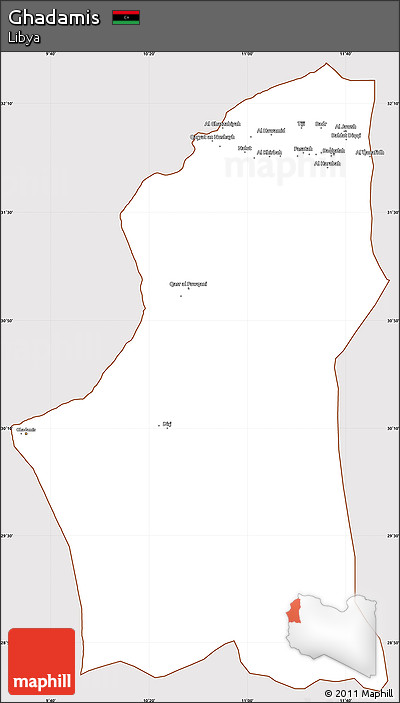 Classic Style Simple Map of Ghadamis, cropped outside