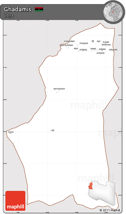 Classic Style Simple Map of Ghadamis, cropped outside