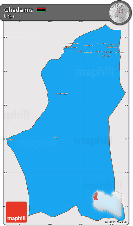 Political Simple Map of Ghadamis, cropped outside