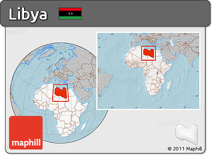 Gray Location Map of Libya, highlighted continent, within the entire continent, hill shading
