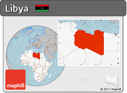 Gray Location Map of Libya, highlighted continent, hill shading