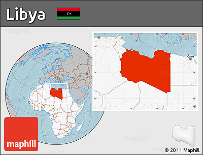 Gray Location Map of Libya, highlighted continent, hill shading