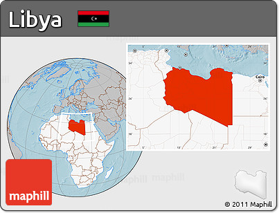 Gray Location Map of Libya, highlighted continent, hill shading