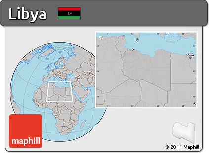 Gray Location Map of Libya, hill shading inside
