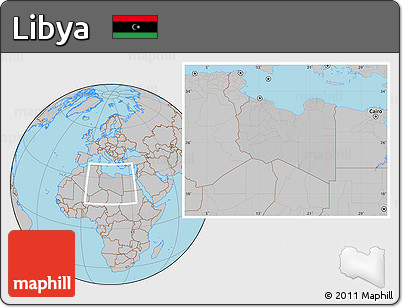Gray Location Map of Libya, hill shading inside