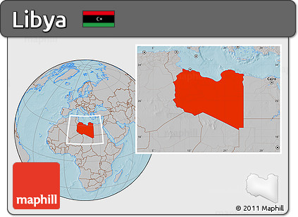 Gray Location Map of Libya, hill shading