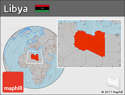 Gray Location Map of Libya, hill shading