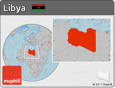 Gray Location Map of Libya, hill shading