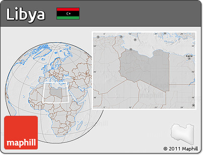 Gray Location Map of Libya, lighten, desaturated, hill shading