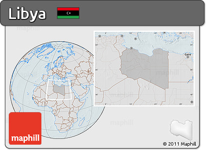 Gray Location Map of Libya, lighten, hill shading