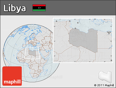 Gray Location Map of Libya, lighten, hill shading