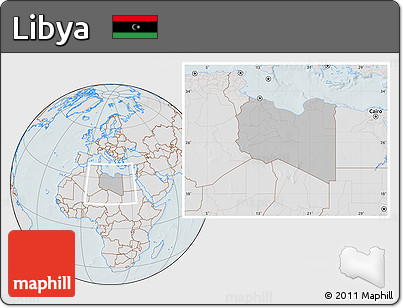 Gray Location Map of Libya, lighten, hill shading
