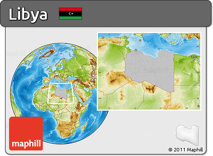 Gray Location Map of Libya, physical outside, hill shading