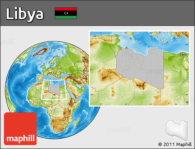 Gray Location Map of Libya, physical outside, hill shading
