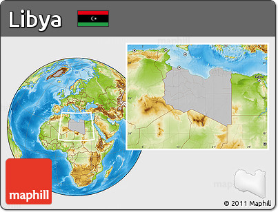 Gray Location Map of Libya, physical outside, hill shading