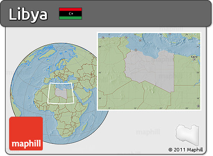 Gray Location Map of Libya, savanna style outside, hill shading