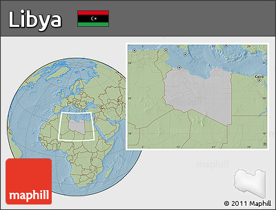 Gray Location Map of Libya, savanna style outside, hill shading