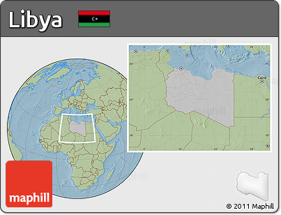 Gray Location Map of Libya, savanna style outside, hill shading