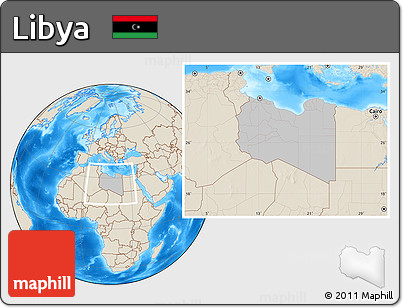Gray Location Map of Libya, shaded relief outside