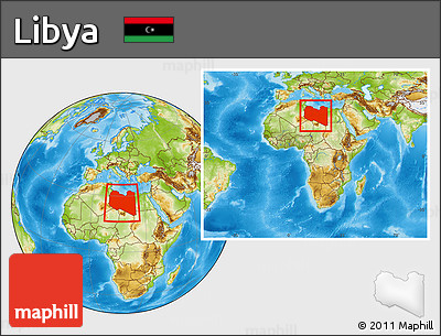 Physical Location Map of Libya, within the entire continent