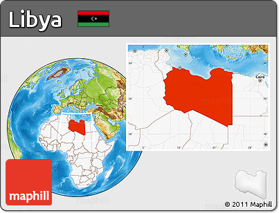 Physical Location Map of Libya, highlighted continent