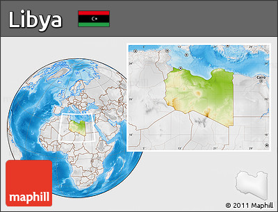 Physical Location Map of Libya, lighten, desaturated, land only