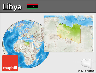 Physical Location Map of Libya, lighten, semi-desaturated, land only
