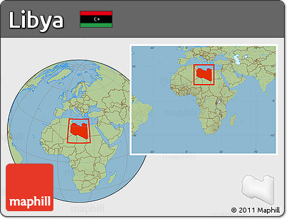 Savanna Style Location Map of Libya, within the entire continent