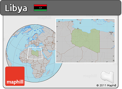 Savanna Style Location Map of Libya, gray outside, hill shading inside