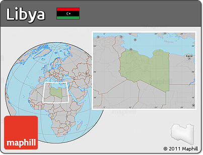 Savanna Style Location Map of Libya, gray outside, hill shading inside