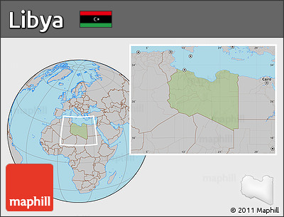 Savanna Style Location Map of Libya, gray outside, hill shading inside