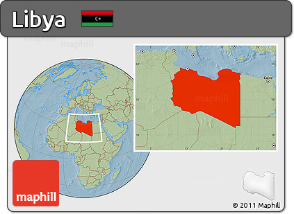 Savanna Style Location Map of Libya, hill shading