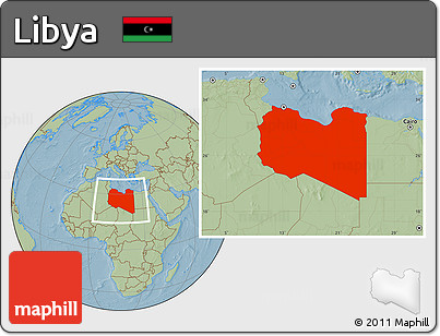 Savanna Style Location Map of Libya, hill shading