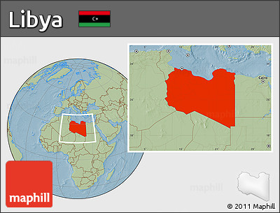 Savanna Style Location Map of Libya, hill shading