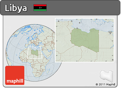 Savanna Style Location Map of Libya, lighten, hill shading