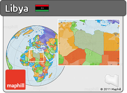 Savanna Style Location Map of Libya, political outside, hill shading