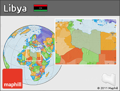 Savanna Style Location Map of Libya, political outside, hill shading